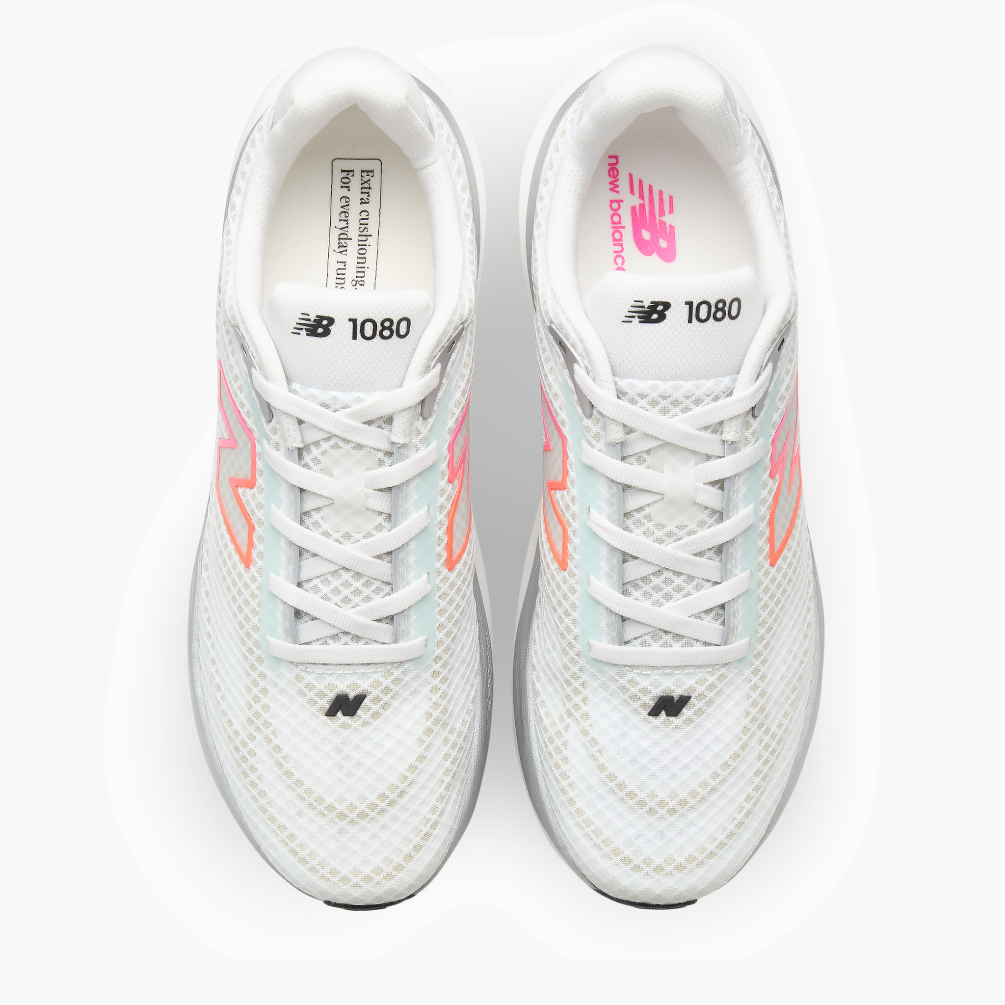 Overhead angle shot of Men's 1080 v15 in White / Pinkheat / Tangerineheat