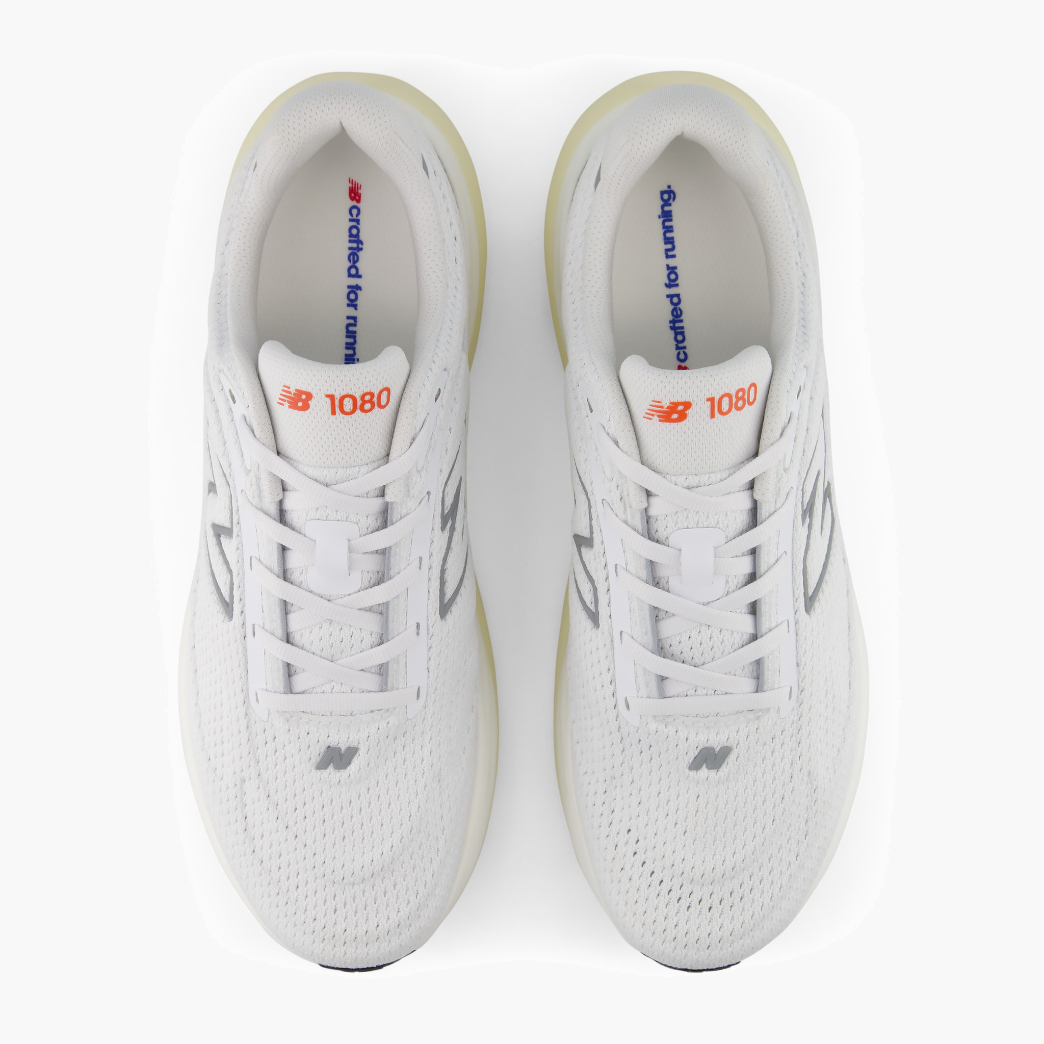 Overhead angle shot of Men's 1080 v15 in White / Neoflame