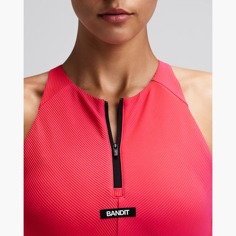 Women's Striped Cadence Zip Front Race Crop — Poppy / Azalea — image 7