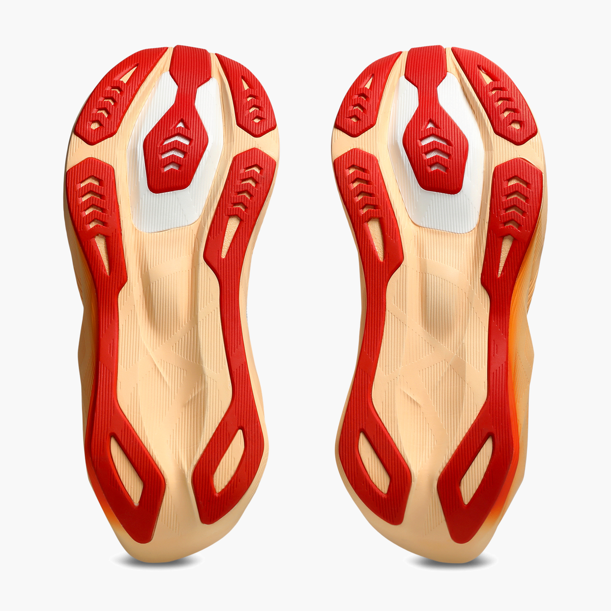 Sole angle shot of Men's Novablast 6 in White / Orange Glow
