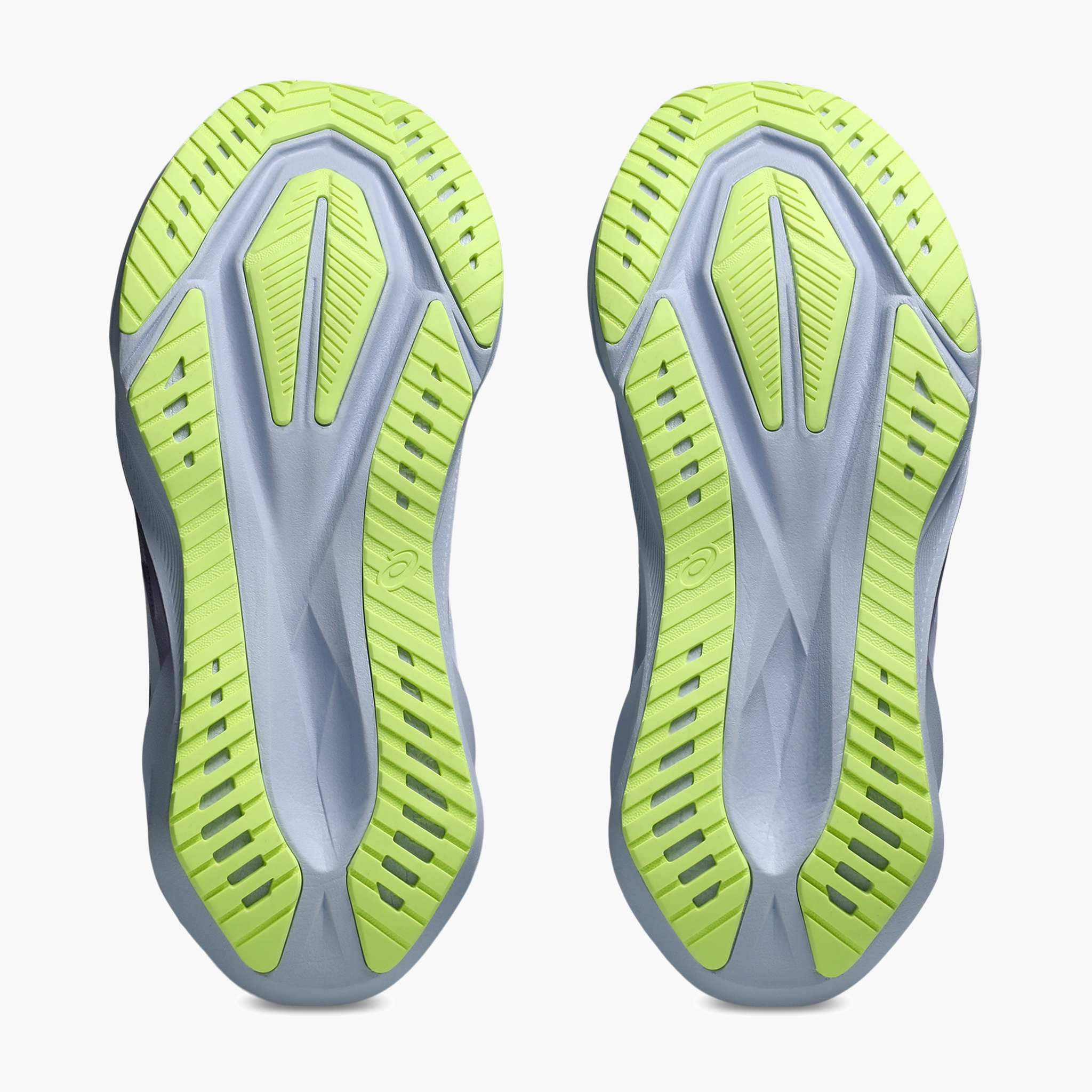 Sole angle shot of Women's Novablast 5 in Gravel / Blue Fade