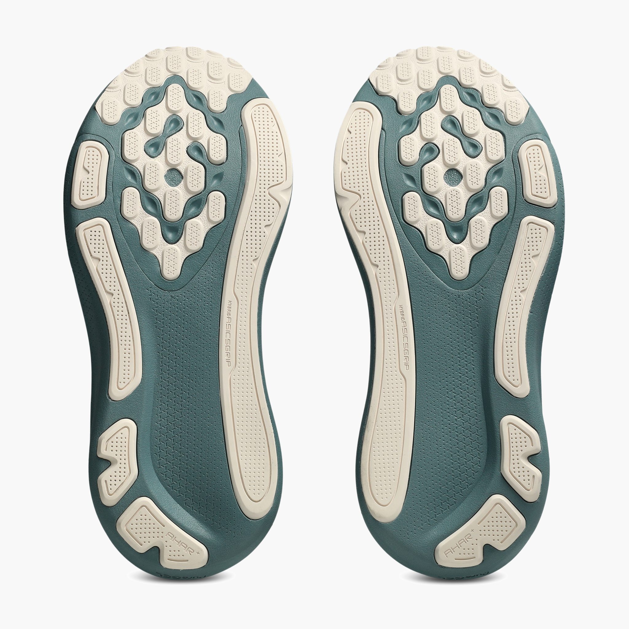 Sole angle shot of Women's Gel-Kayano 33 in Foggy Teal / Rose Dust