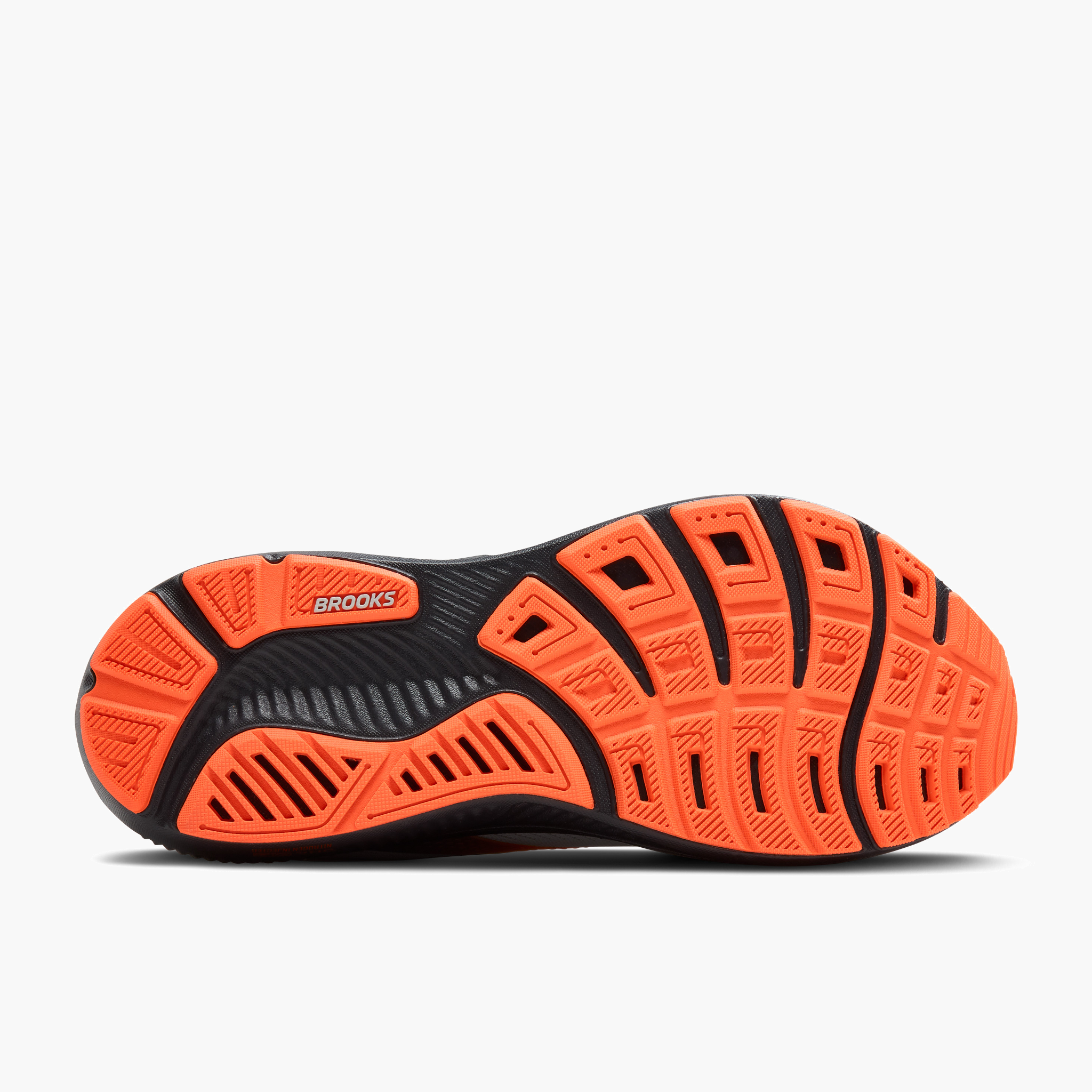 Sole angle shot of Men's Ghost 17 in Oyster Mushroom / Orange / Ebony