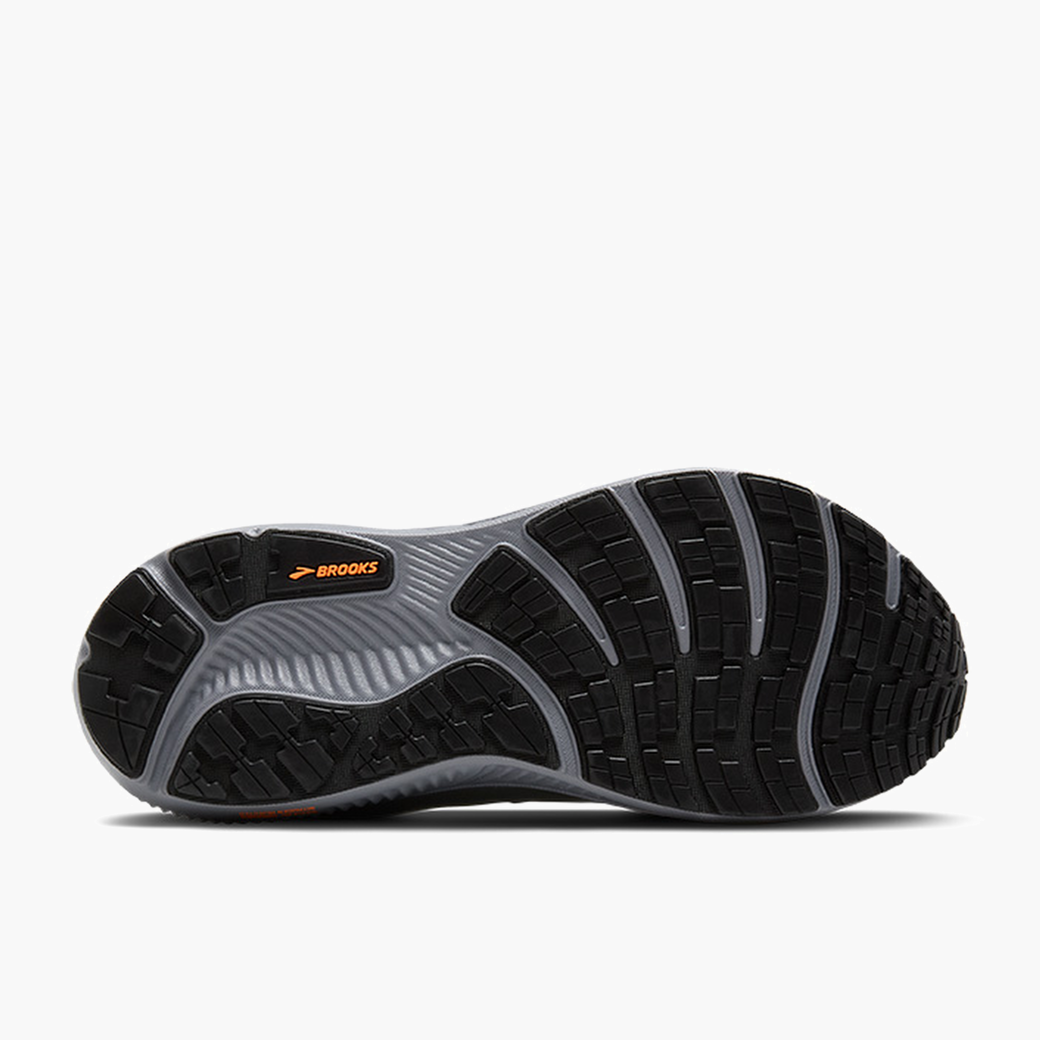 Sole angle shot of Men's Ghost 17 Gore-Tex in Smoke / Primer Grey / Orange