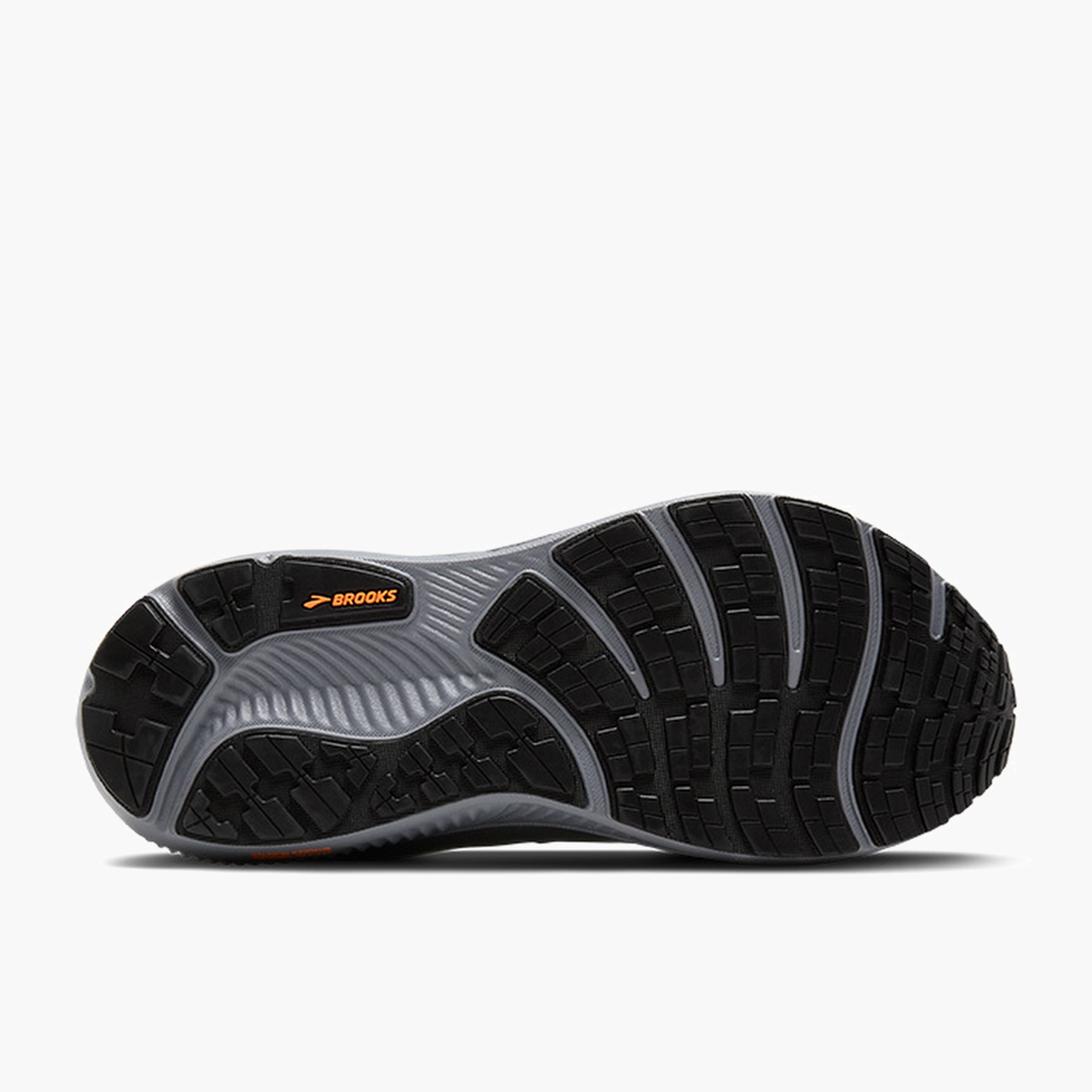 Sole angle shot of Men's Ghost 17 Gore-Tex in Smoke / Primer Grey / Orange