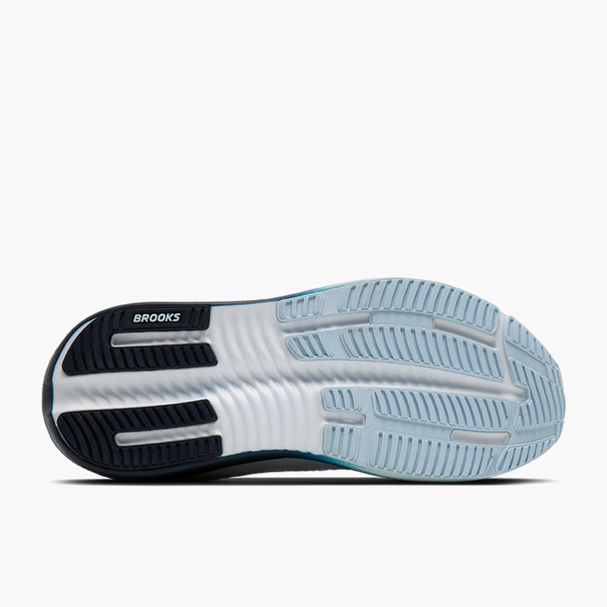Sole angle shot of Men's Ghost Max 4 in White / Navy / Blue