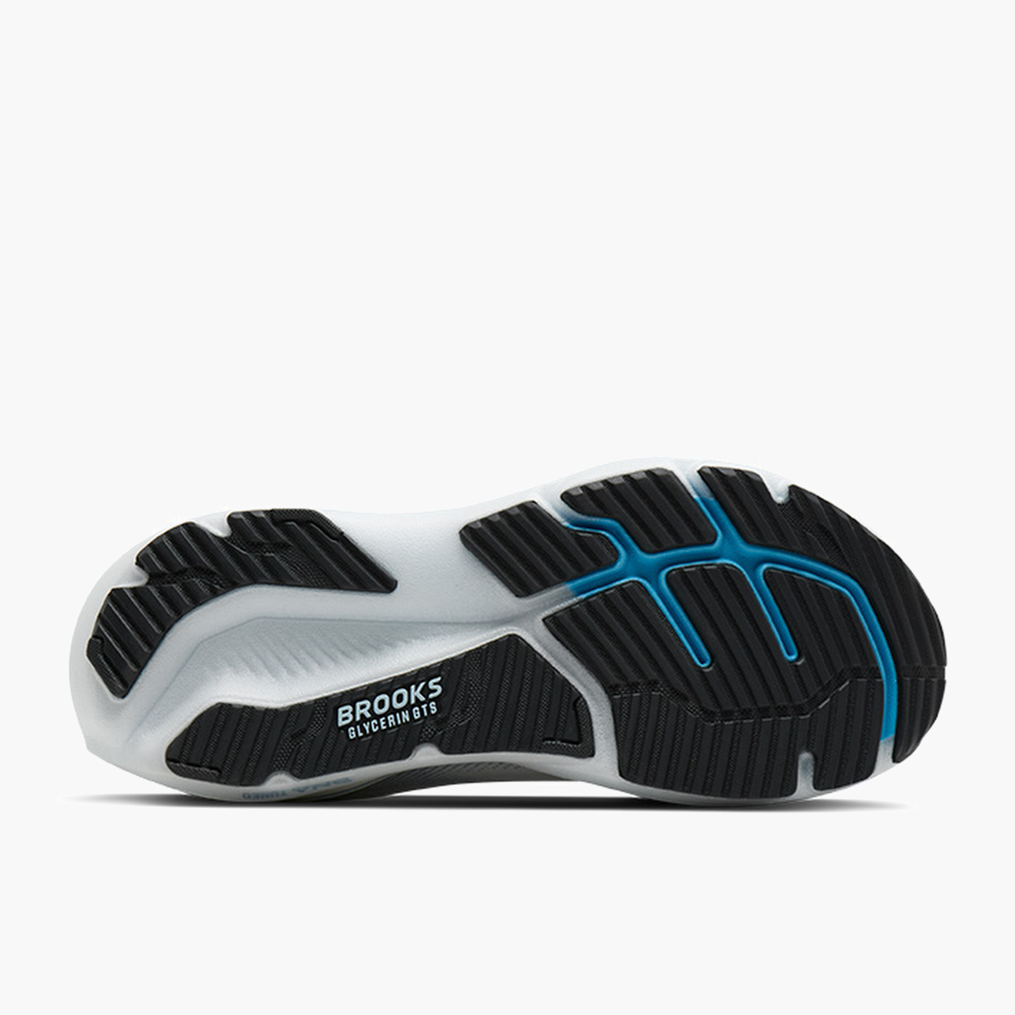Sole angle shot of Men's Glycerin GTS 23 in White / Rain / Baltic Sea