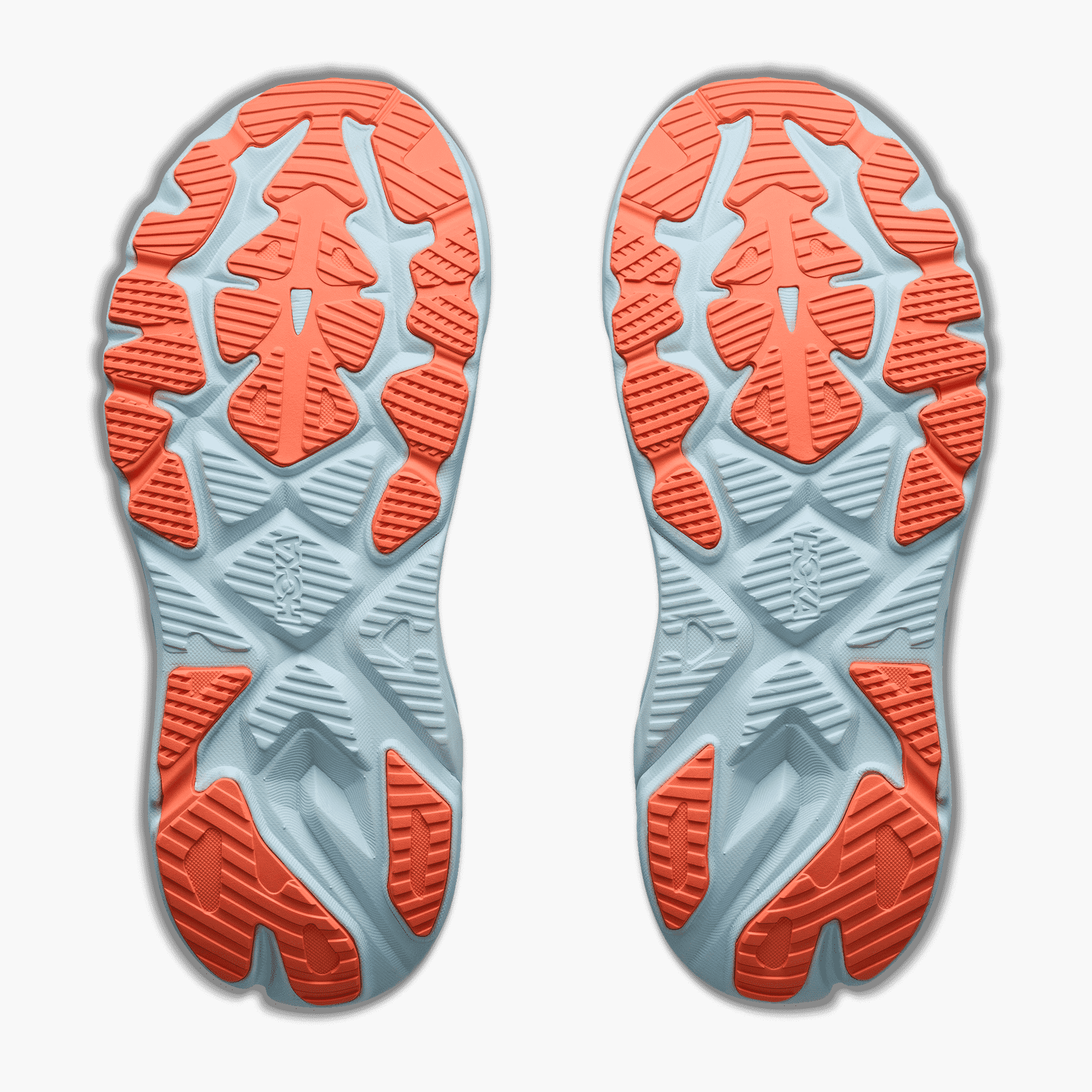 Sole angle shot of Women's Arahi 8 in Glimmering Blue  /  Neon Cantaloupe