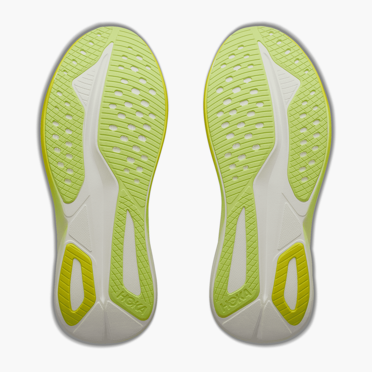 Sole angle shot of Men's Mach 7 in Neon Yuzu  /  Hoka Citrus
