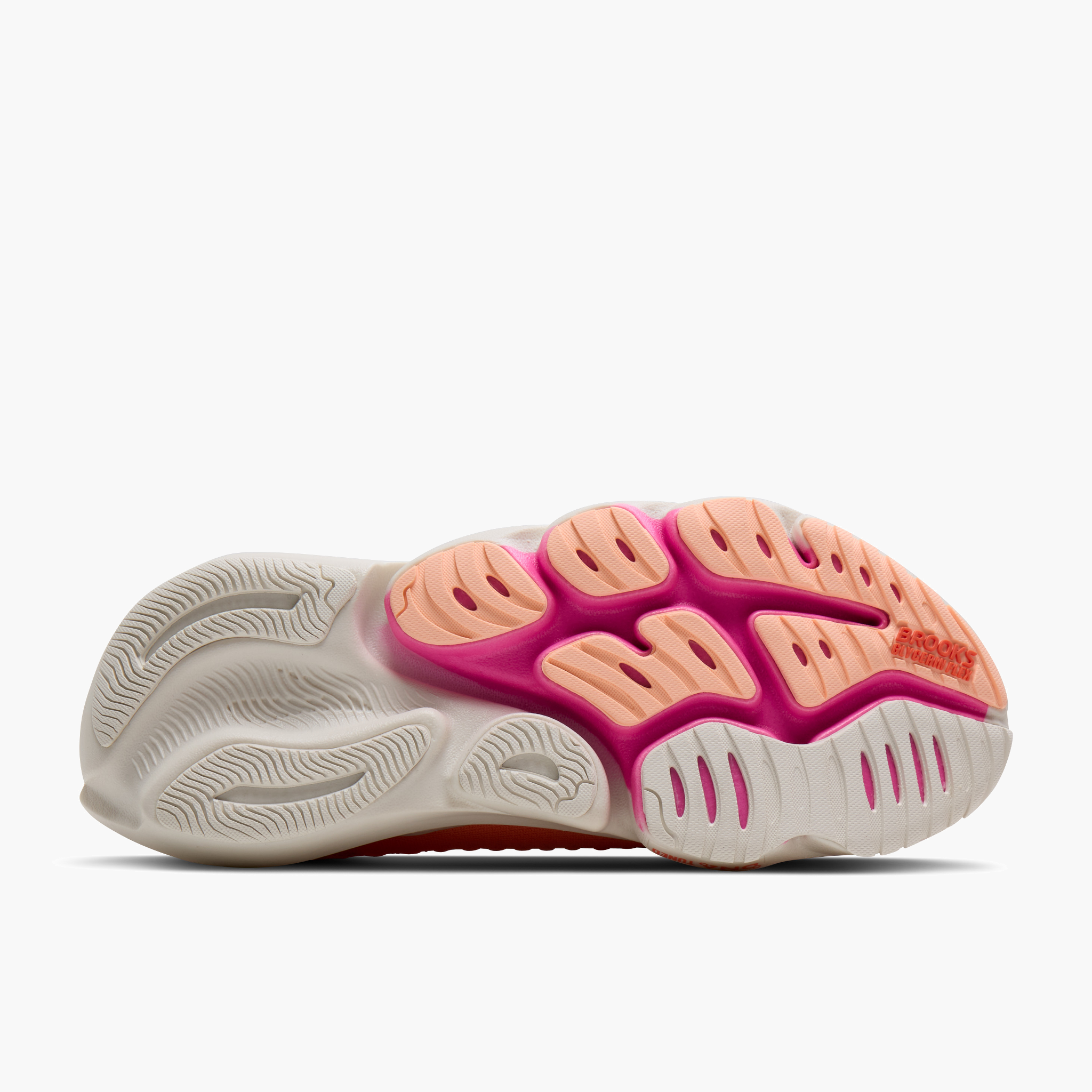 Sole angle shot of Women's Glycerin Flex in Peach Echo / Coral / Coconut