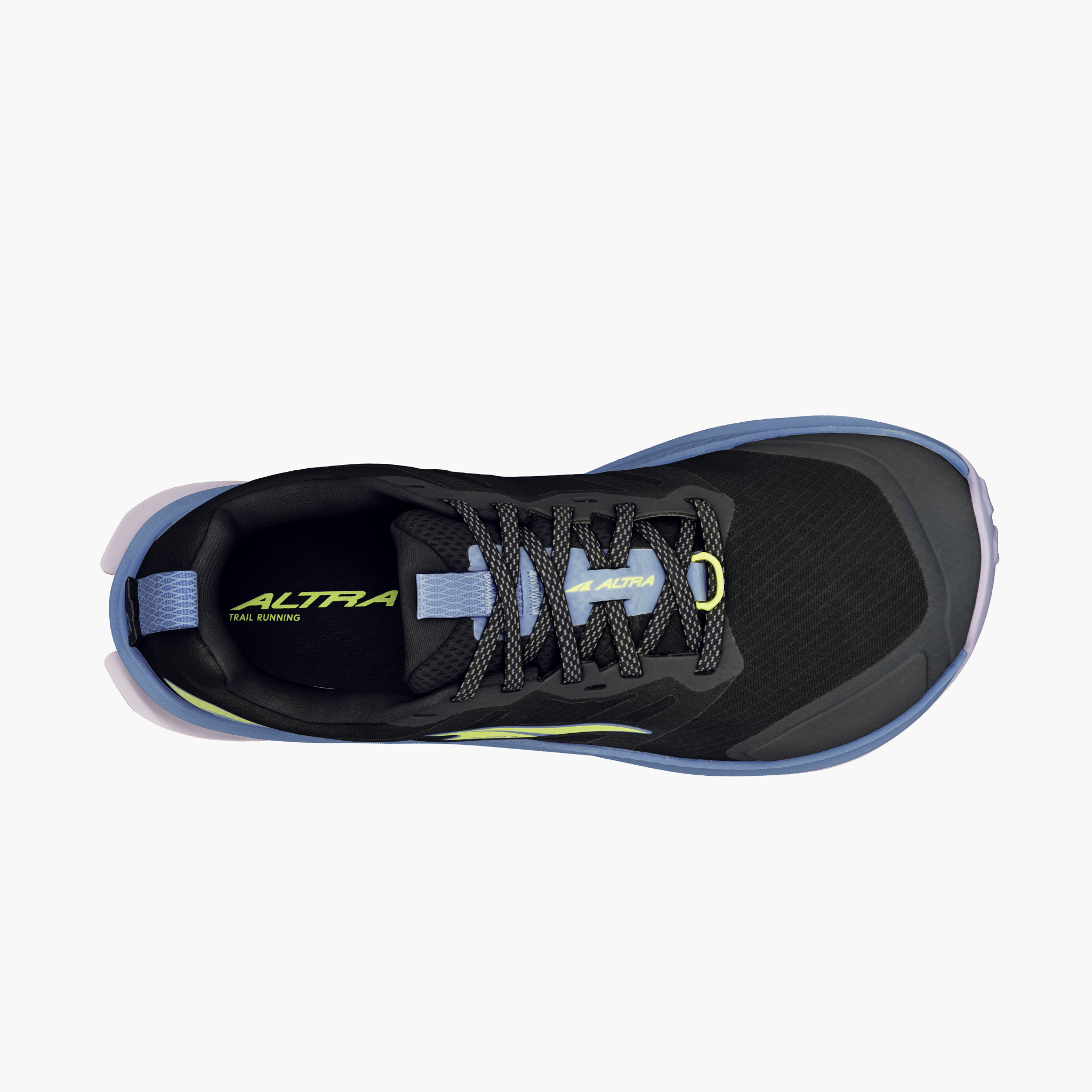 Sole angle shot of Women's Lone Peak 9 in Black / Blue