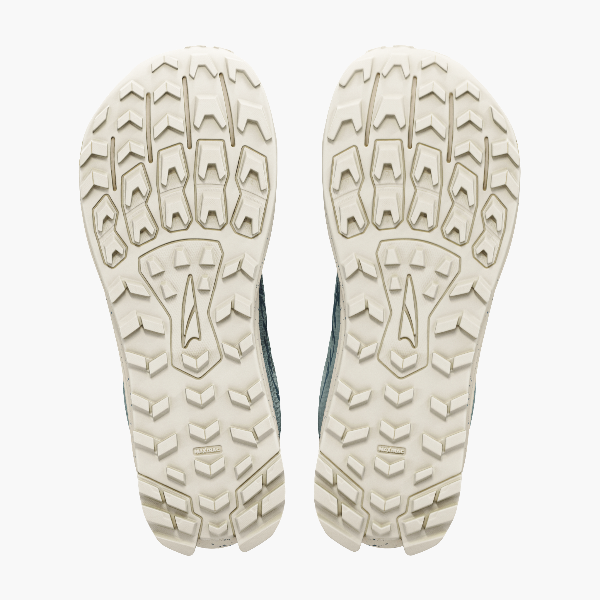 Sole angle shot of Women's Lone Peak 9 in Green Milieu / Sea Pn / Bwt