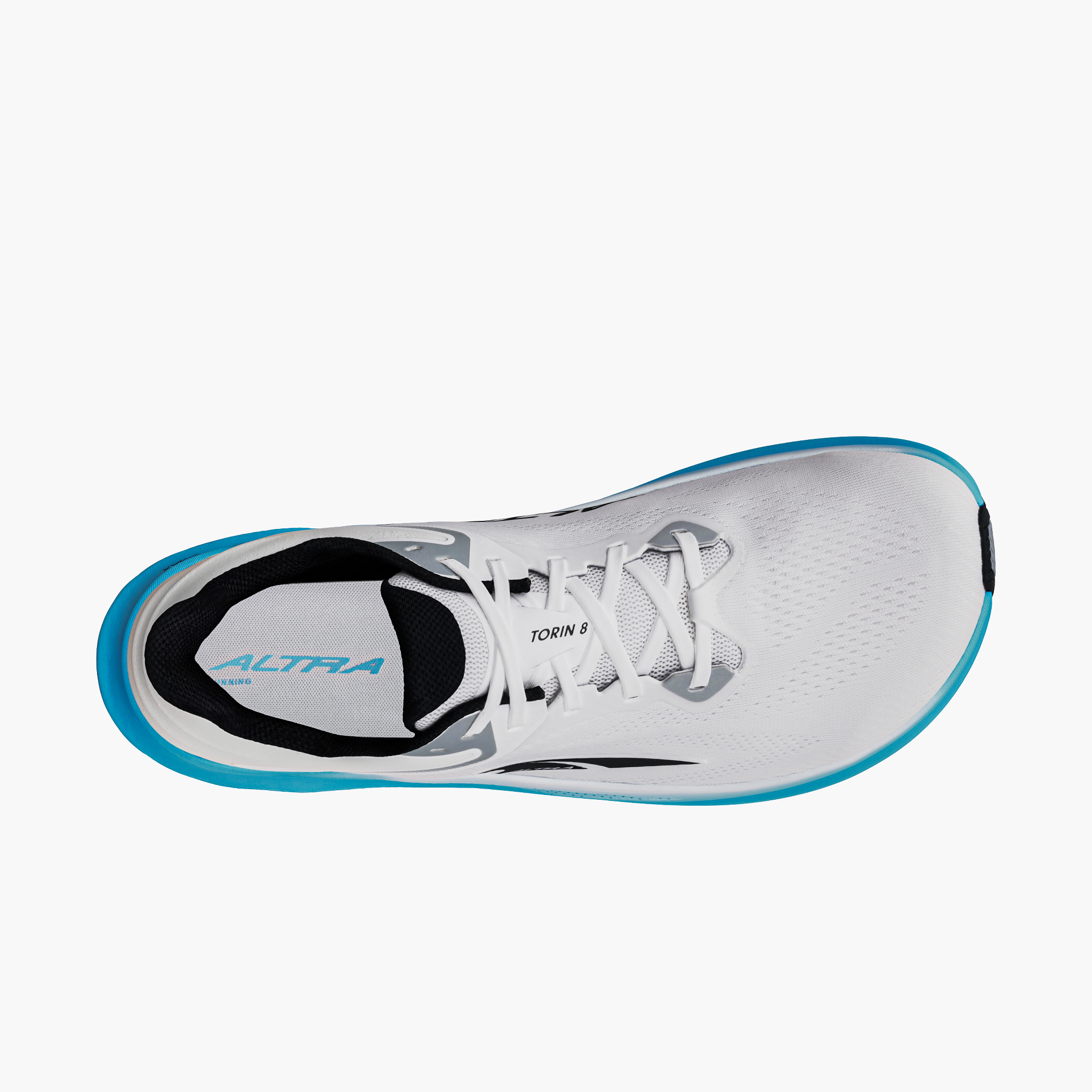 Sole angle shot of Men's Torin 8 in White/blue