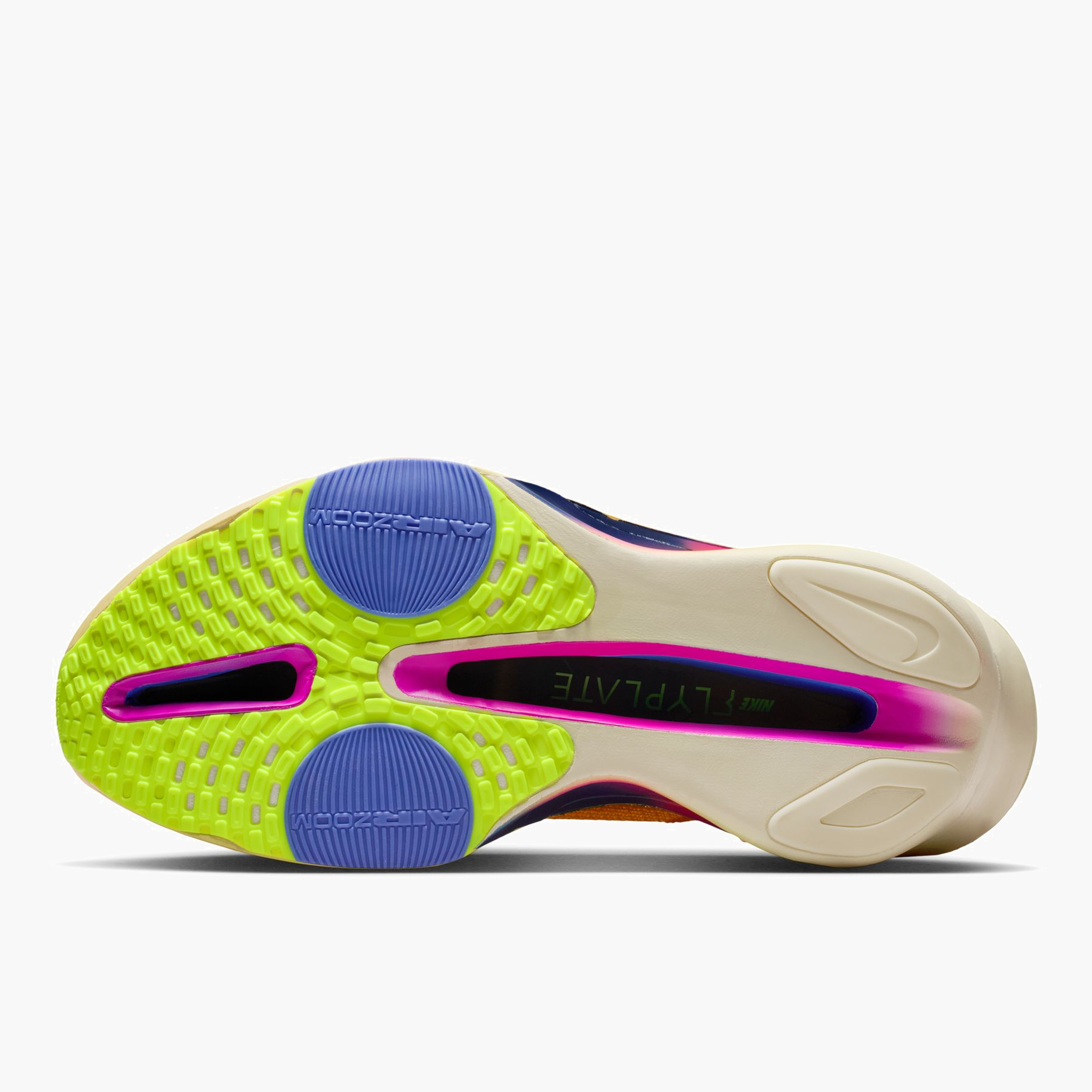 Sole angle shot of Men's Alphafly 3 in Laser Orange / Indigo Burst-Citron Pulse