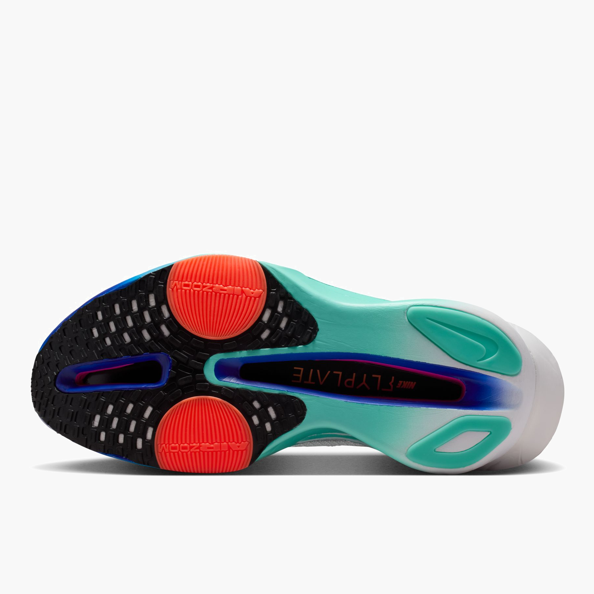 Sole angle shot of Women's Alphafly 3 in White / Black-Hyper Turq-Concord