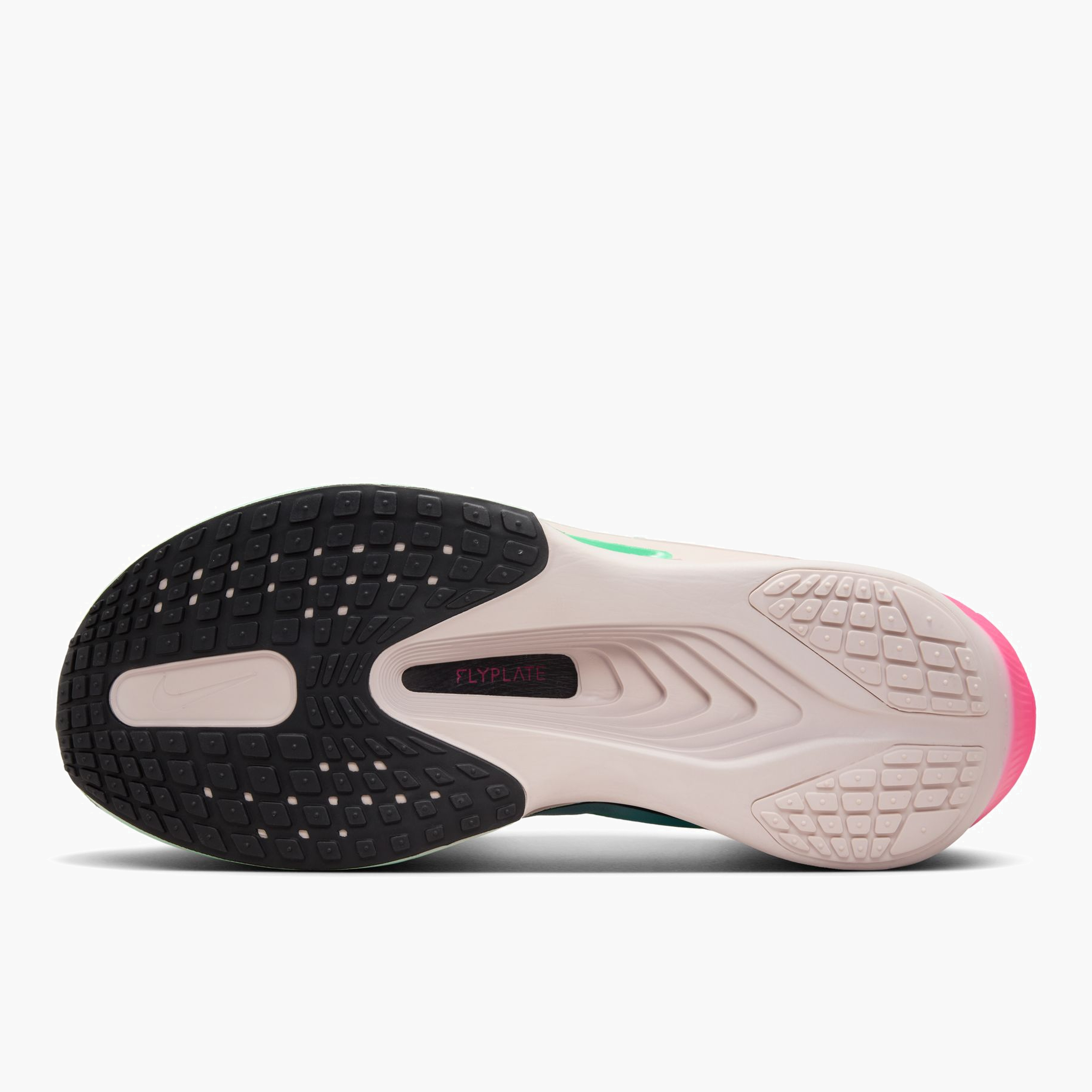Sole angle shot of Men's Zoom Fly 6 in Glacier Ice / Black-Hyper Pink-Green Shock