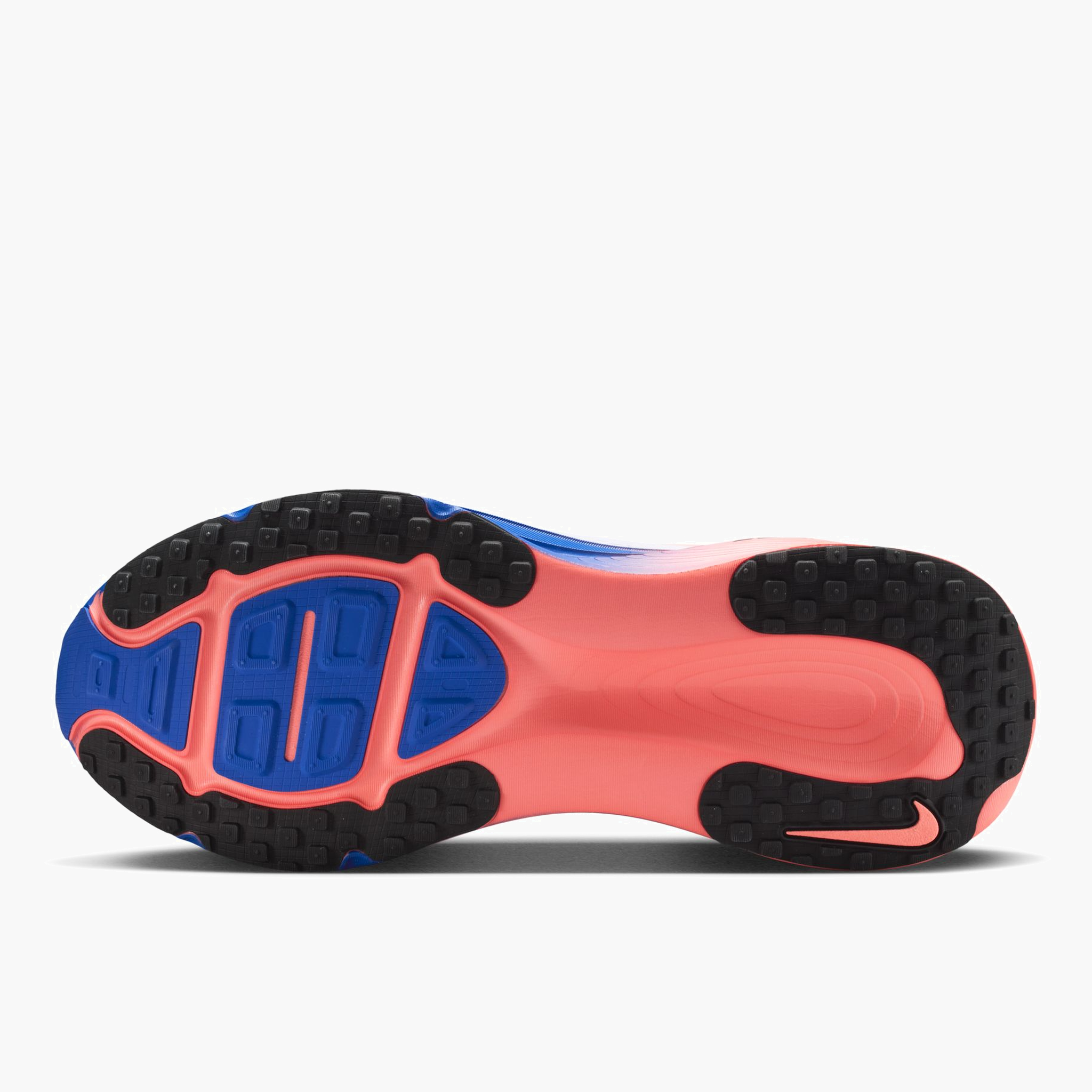 Sole angle shot of Men's Vomero 18 in White / Black-Racer Blue-Atomic Pink