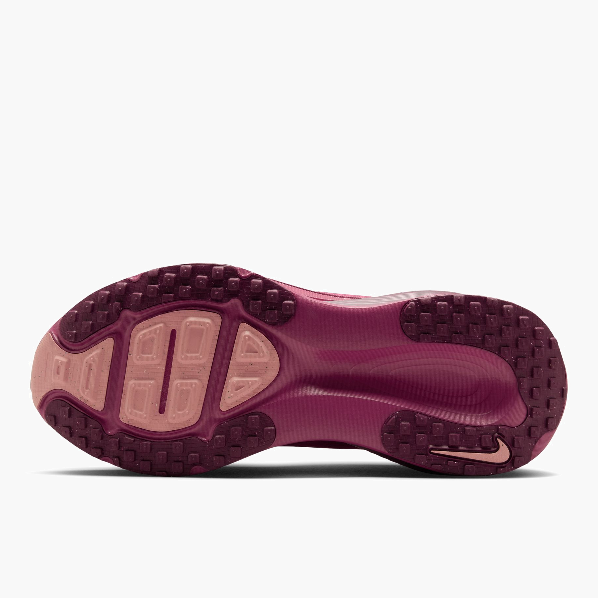 Sole angle shot of Women's Vomero 18 in Sweet Beet / Bordeaux-Red Stardust