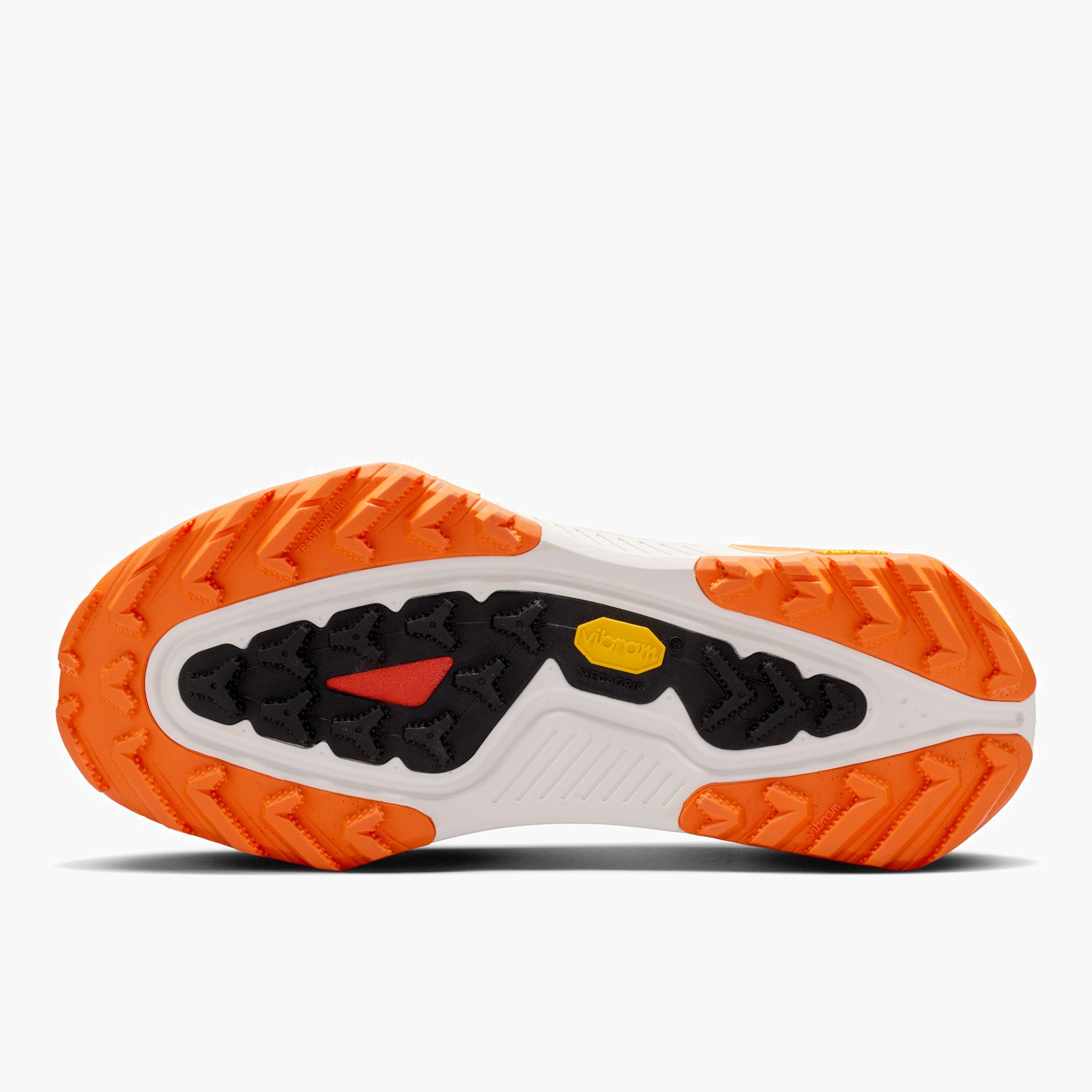 Sole angle shot of Women's ACG Zegama in Summit White / Black-Phantom-Safety Orange