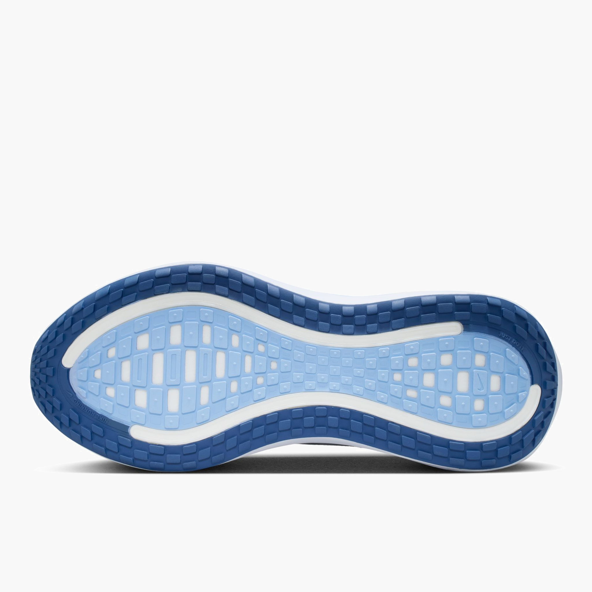 Sole angle shot of Women's Vomero Plus in White / Mystic Navy-Aluminum-Football Grey