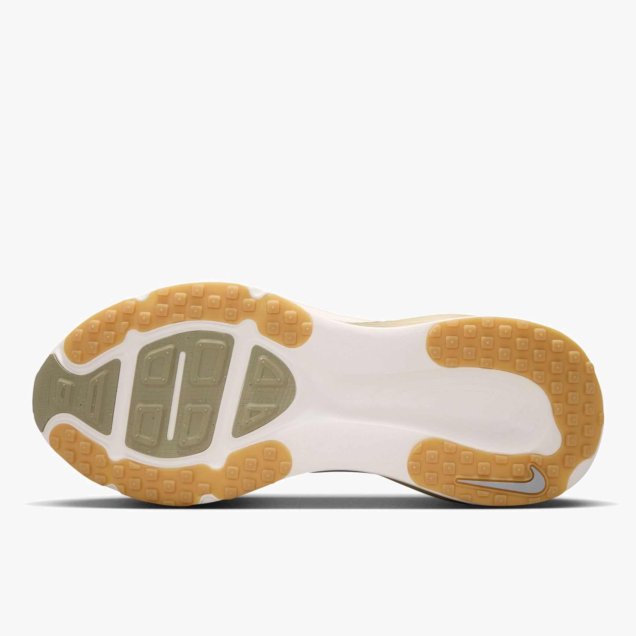 Sole angle shot of Men's Vomero 18 in Lt Khaki / Metallic Silver-Desert Khaki