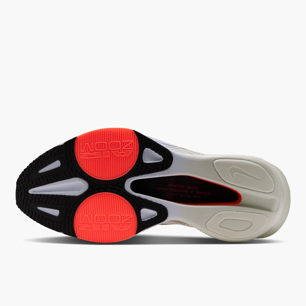 Sole angle shot of Men's Alphafly 4 in Sea Glass / Burgundy Ash-Laser Crimson