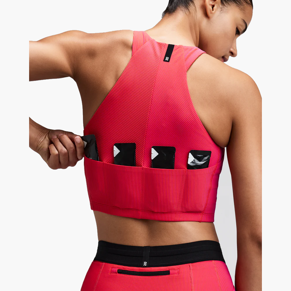 Women's Striped Cadence Zip Front Race Crop — Poppy / Azalea — image 9