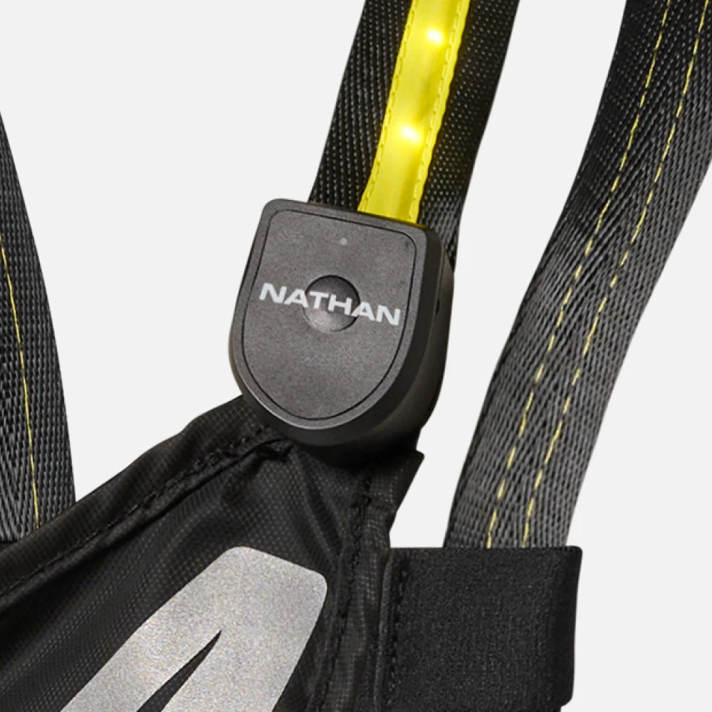USB-C rechargeable battery on the Nathan Laser Light Web Vest RX 2.0