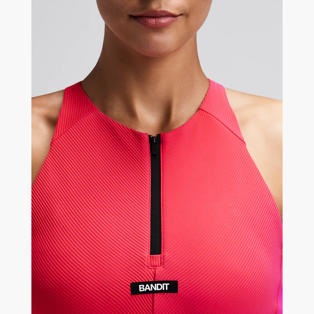 Women's Striped Cadence Zip Front Race Crop — Poppy / Azalea — image 10