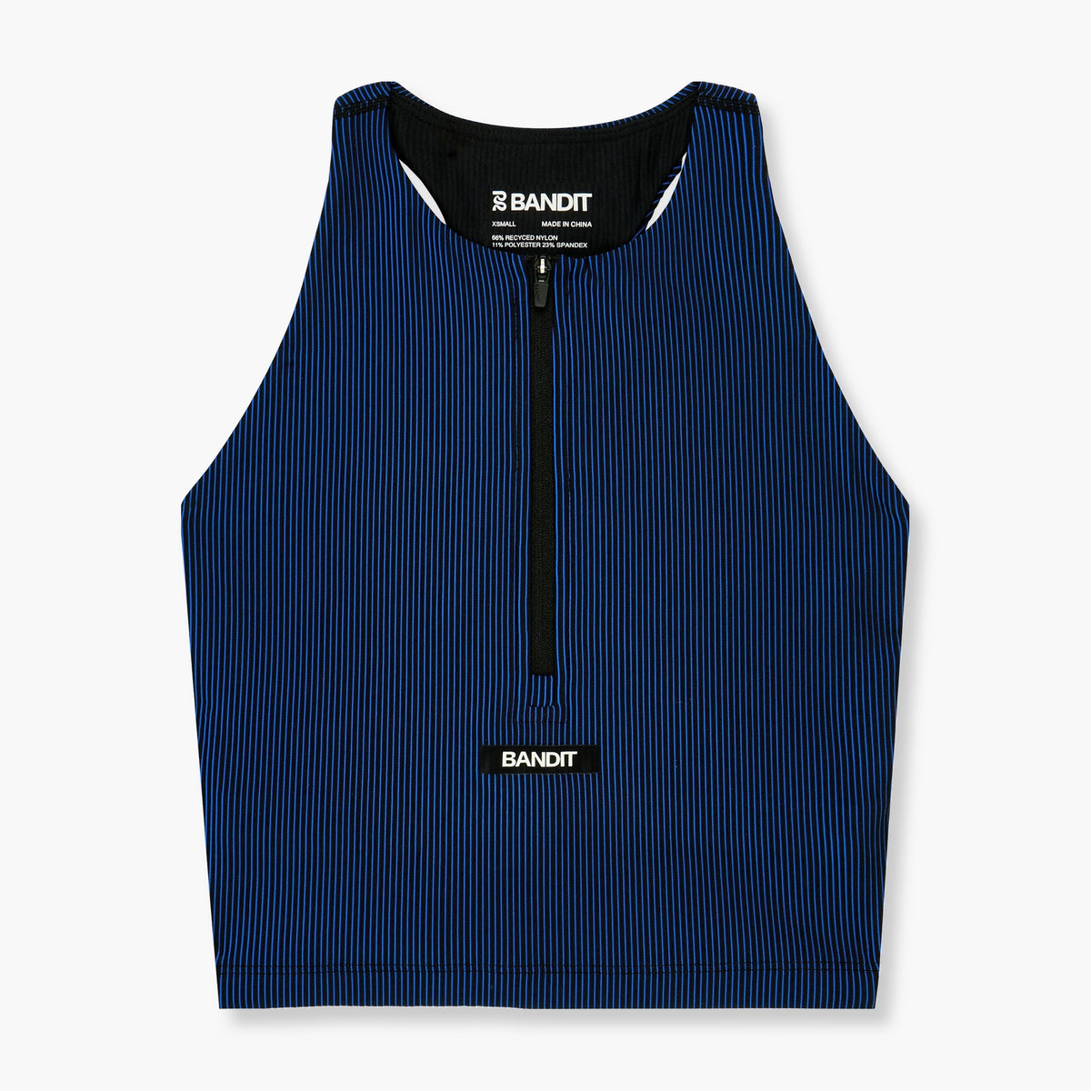 Women's Striped Cadence Zip Front T-Back Race Crop — flatlay source 1 [WTCCP004FL26BBB.XS]