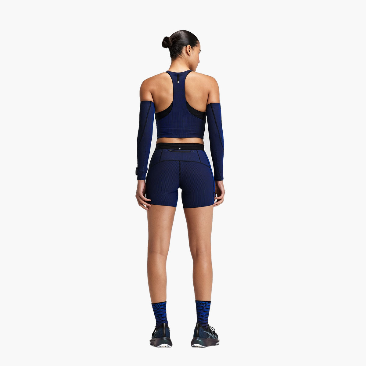 Women's Striped Cadence Zip Front T-Back Race Crop — on-body source 11 [WTCCP004FL26BBB.XS]